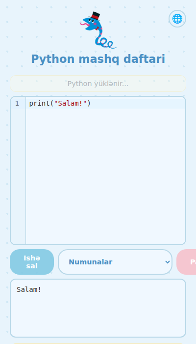 Kod işə salınıb nəticə göstərilən ekran