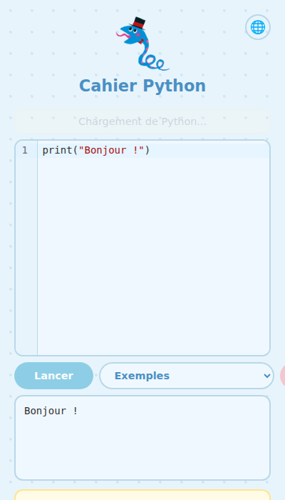 Écran montrant les résultats du code