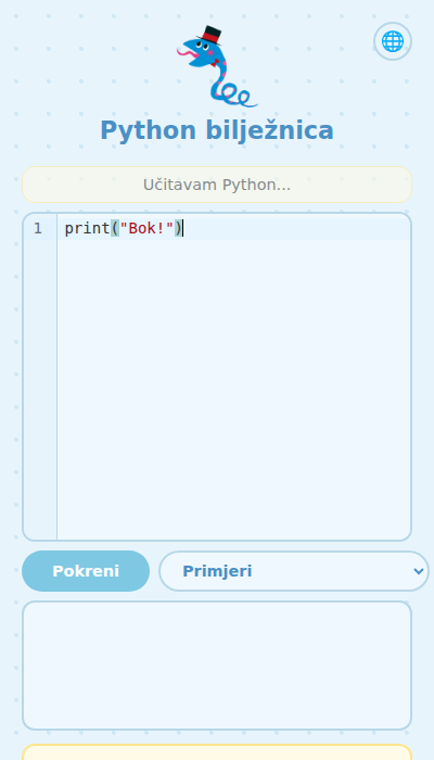 Zaslon s pisanjem Python koda