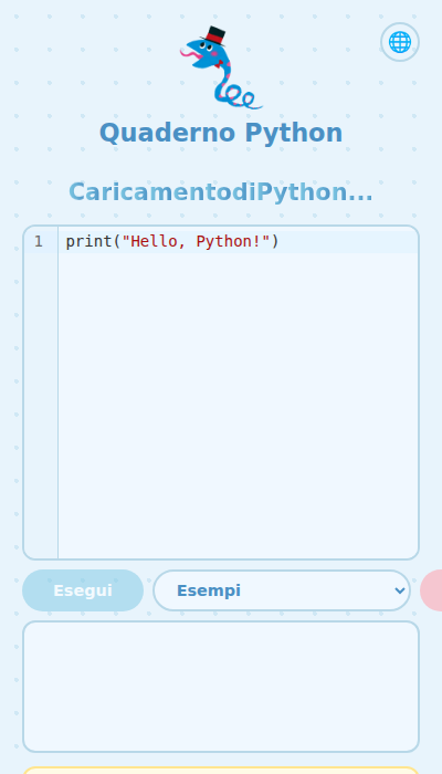 Schermata dell'app aperta nel browser