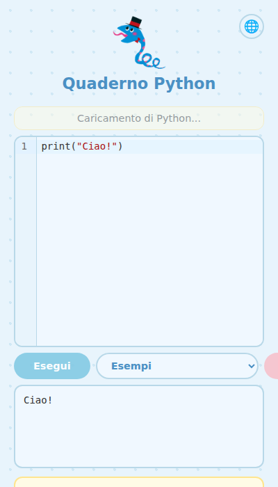 Schermata con i risultati dell'esecuzione del codice