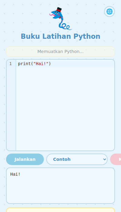 Skrin menunjukkan hasil kod
