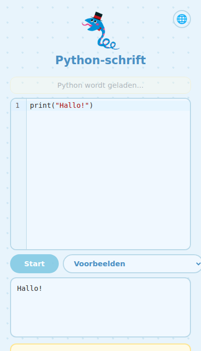 Scherm met resultaten van de code