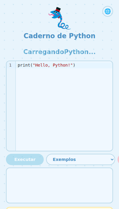 Tela mostrando o app aberto no navegador