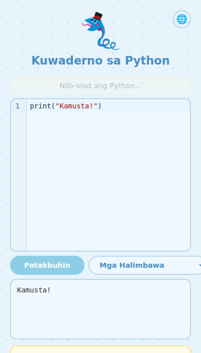 Screen na nagpapakita ng resulta ng code