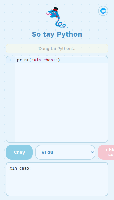 Màn hình hiển thị kết quả chạy code